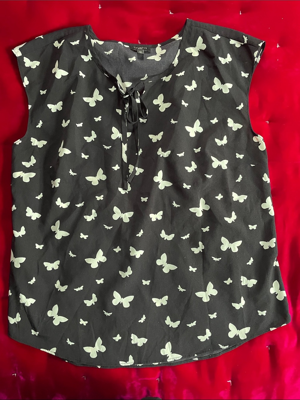 Talbots Black Butterfly Tie-Neck Sleeveless Blouse
